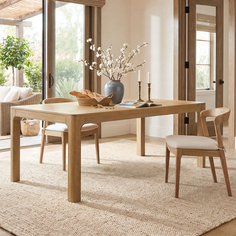 Rectangular Dining Table With Parquet Top, Rounded Corners