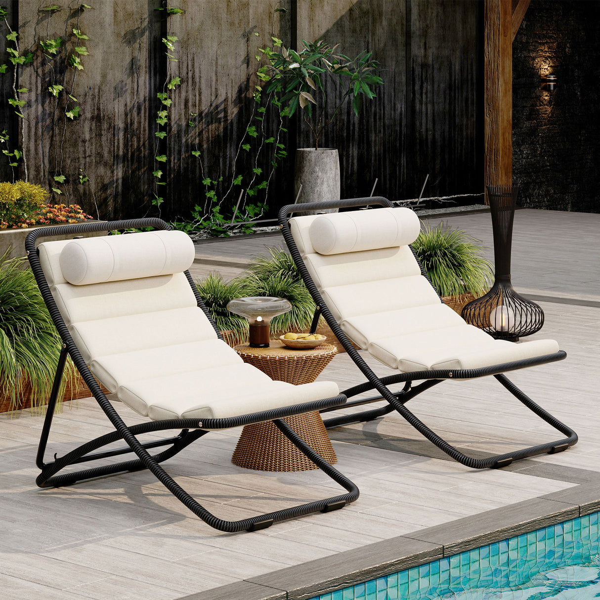 Outdoor Folding Chair With Adjustable Backrest (Set of 2)