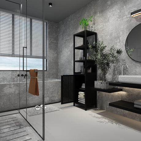 Storage Cabinet With Tall Tower, Multifunctional For Bathroom