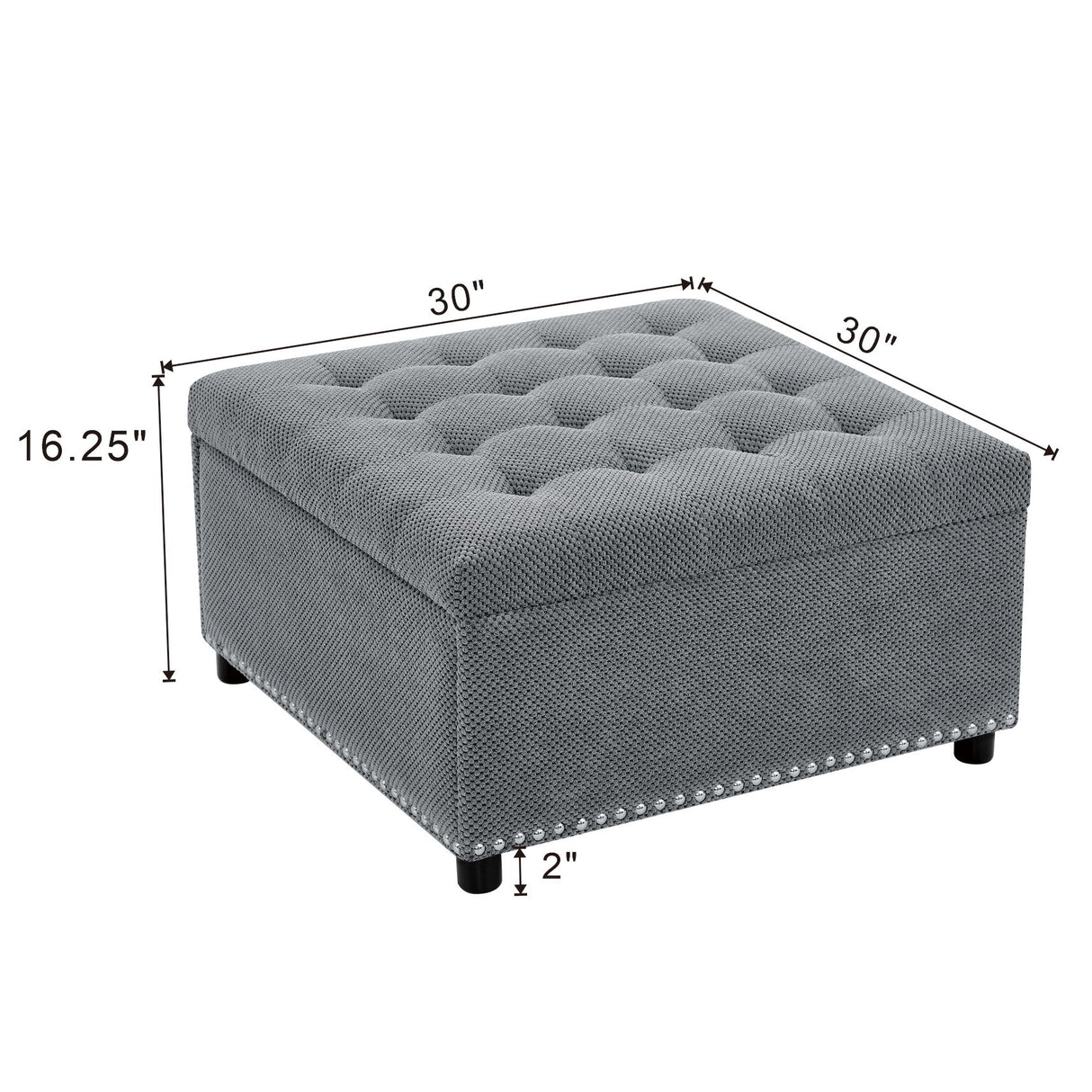 Square Tufted Storage Ottoman With Nailhead Trim