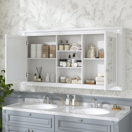 Modern Wall-Mount 2 In 1 Mirror Cabinet With Adjustable Shelves, Soft-Closing Hinges