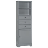 Tall Storage Cabinet With 3 Drawers And Adjustable Shelves For Bathroom