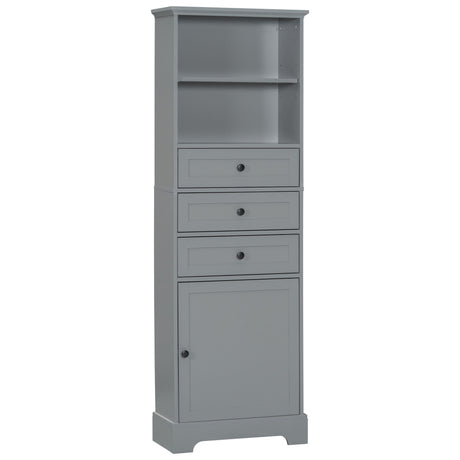 Tall Storage Cabinet With 3 Drawers And Adjustable Shelves For Bathroom