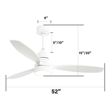 52" Ceiling Fan White 3 Blades Remote Control Reversible DC Motor With LED Light - Matte White