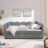 Gingham Daybed & USB Charging Port, Wave Shaped Design