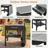 Foldable Outdoor Kitchen Cart With Storage For Patio