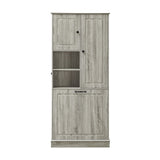 Modern Tall Storage Cabinet With Adjustable Shelves, Flip-Out Basket & Enclosed Doors