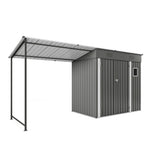 Lean To Shed With Open Sided Pergola, Outdoor Storage Shed & Attached Hardtop Gazebo Combo - Gray