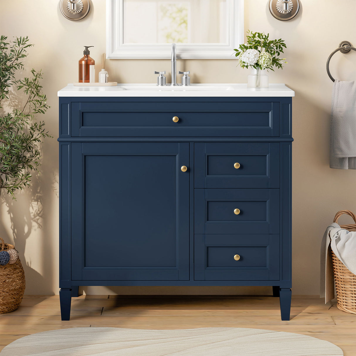 Bathroom Vanity With Top Sink, 2 Drawers, Tip Out Drawer