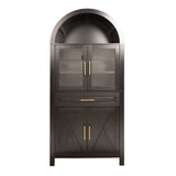 Arched Kitchen Pantry Cabinet With Adjustable Shelves And Barn Door Design