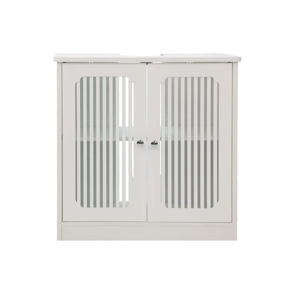 Louvered Double Door Floor Standing Bathroom Vanity Cabinet With Adjustable Shelf - White