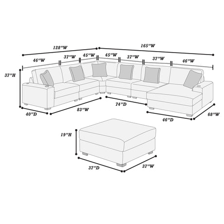 Contemporary Style Modular Sectional Sofa Set With USB, Cup Holder