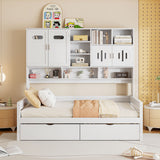 Daybed With All-In-One Cabinet And Shelf