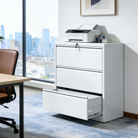 Lateral File Cabinet, Locking Heavy Duty, Anti-Tip Safety Interlock, Vertical Storage For Letter/Legal/A4 Files