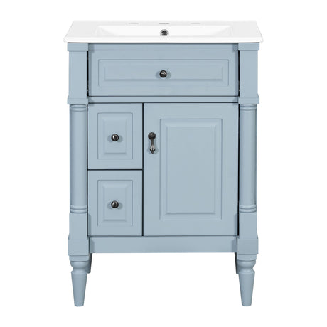 Freestanding Bathroom Vanity With Sink, Adjustable Shelf & Flip Drawer