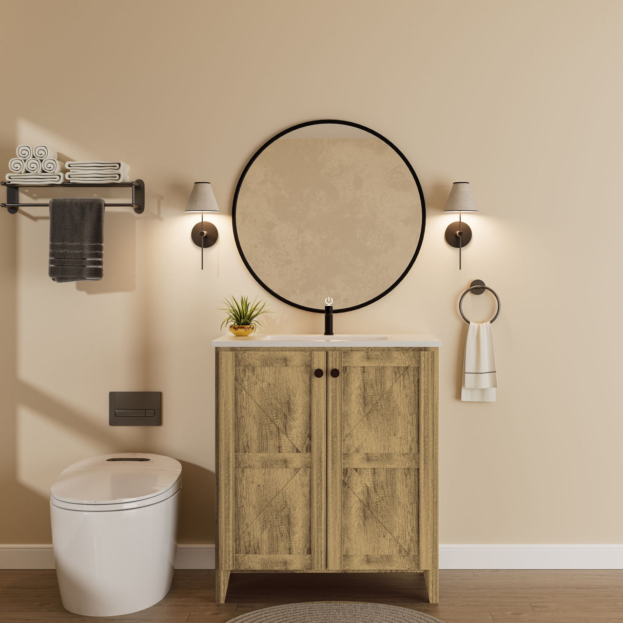 Folding Floor Cabinet With Ceramic Sink, Space Saving