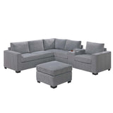 Contemporary L-Shaped Sectional Set With USB Console & Ottoman
