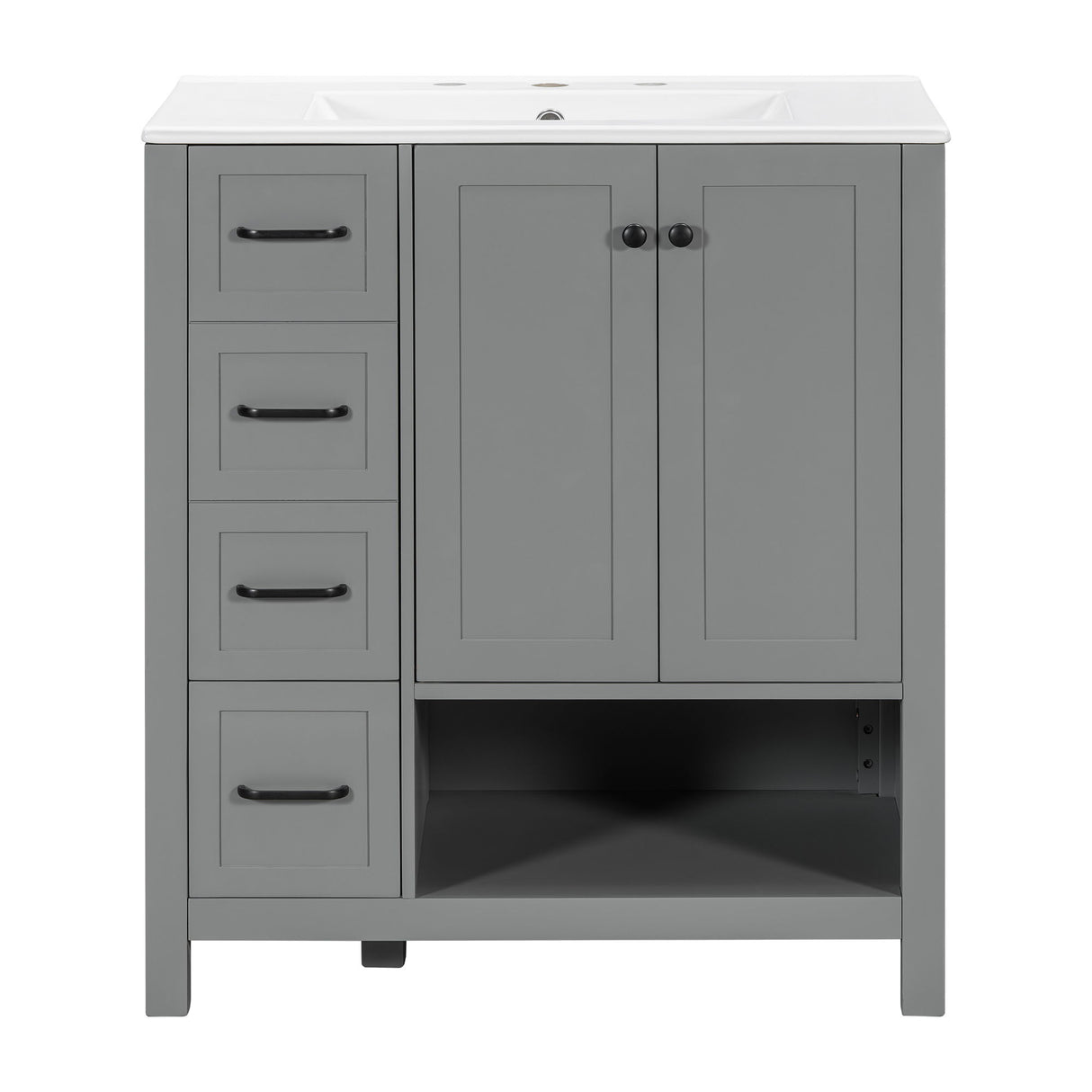 Bathroom Vanity With Sink Top, Bathroom Vanity Cabinet With 2 Doors And 2 Drawers, Open Shelf
