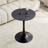 Round Dining Table With Faux Marble Top And Metal Pedestal +, 23.6" Diameter For Kitchen, Living Room, Small Spaces