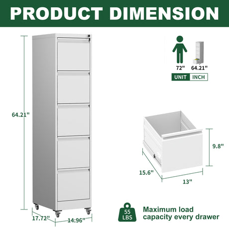 Drawer Metal Locking Vertical File Cabinet With Wheels Heavy Duty Lockable Storage
