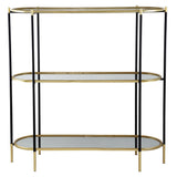 3 Tier Metal Console Table, Mirrored Shelf - Golden Black