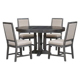 5 Piece Dining Set With Extendable Round Table And Upholstered Chairs