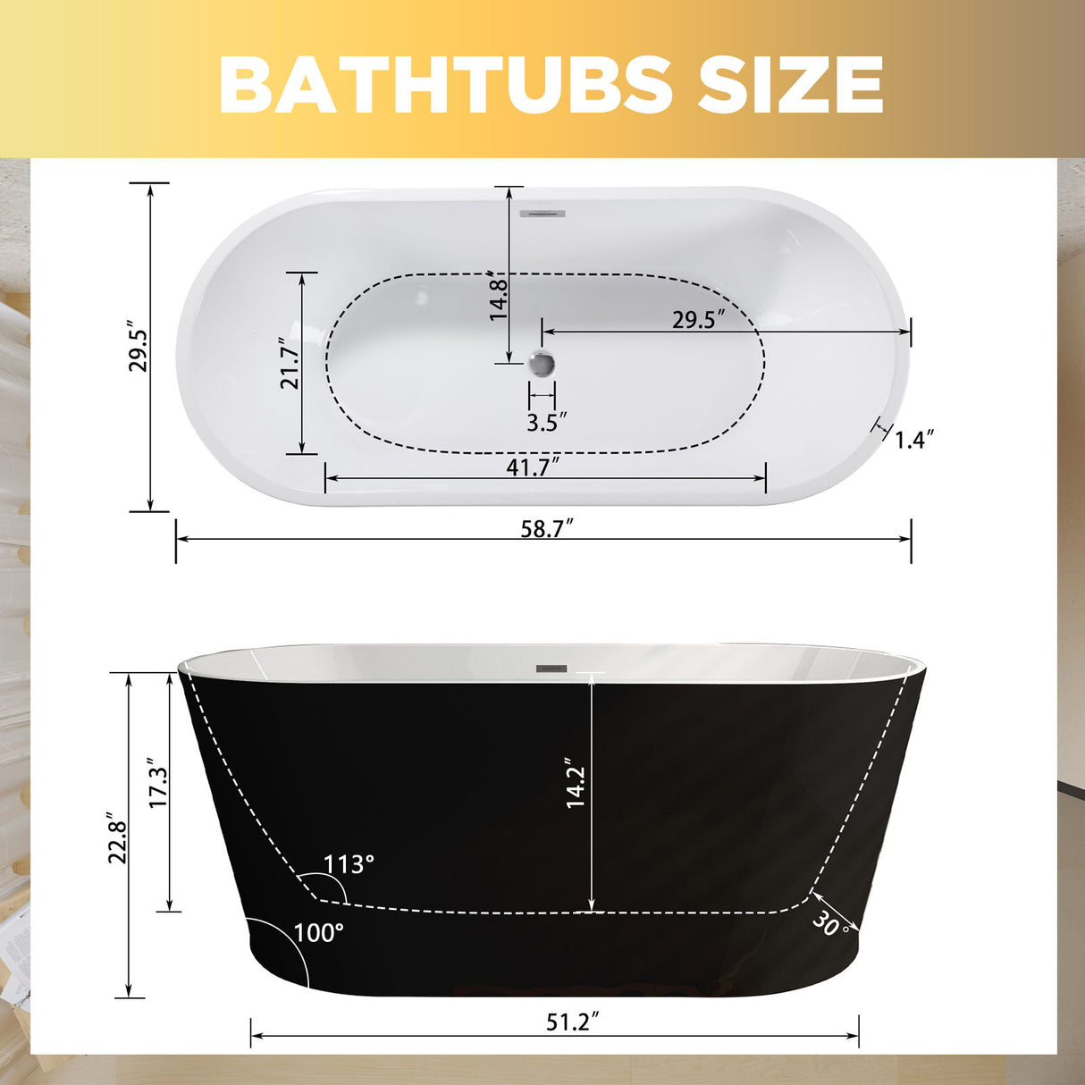 Glossy Freestanding Bathtub With Toe Tap Drain