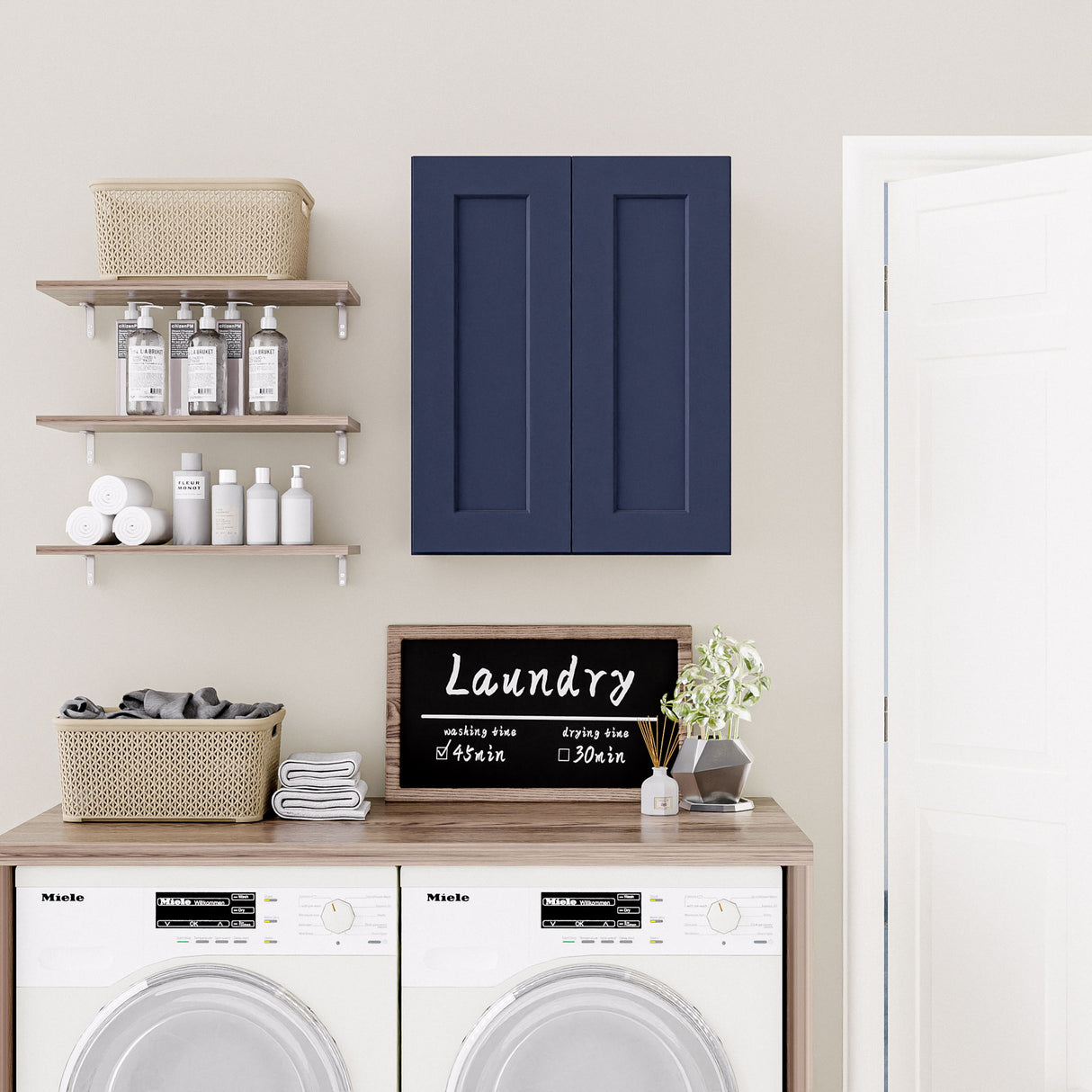 Shaker Wall Cabinet With Soft Close Hinges, Adjustable Shelves, Double Door