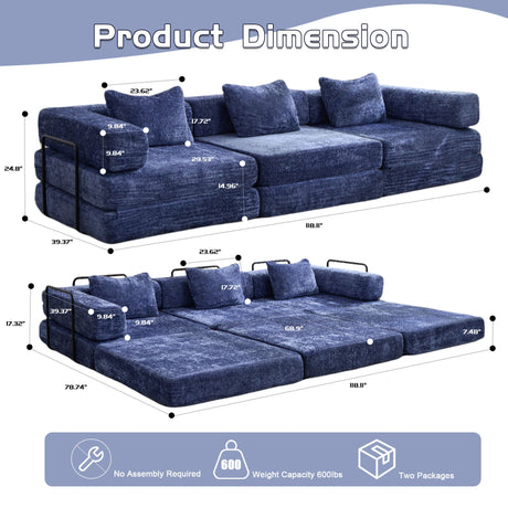 Convertible Floor Sofa Bed, Boneless Modular Sectional Sofa For Living Room