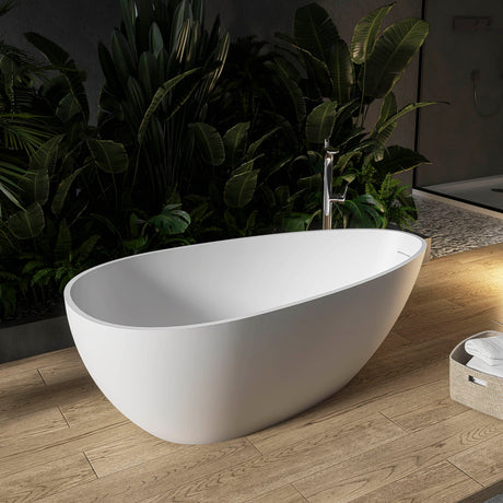 Solid Surface Stone Resin Freestanding Egg Shape Bathtub For The Bathroom - Matte White