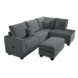 Modern Style Sectional Set With USB Port, Storage Ottoman