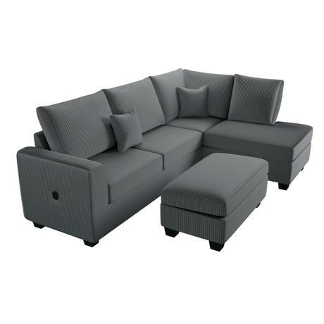 Modern Style Sectional Set With USB Port, Storage Ottoman