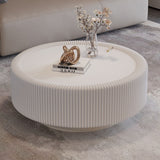 Round Fluted Coffee Table, Base & Hidden Storage - Snow White