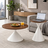 2 Piece Round Coffee Table Set - Walnut / White