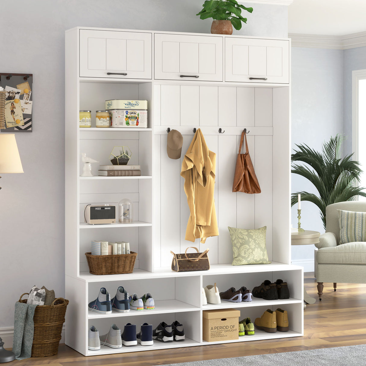 Farmhouse Hall Tree & Bench And Shoe Storage