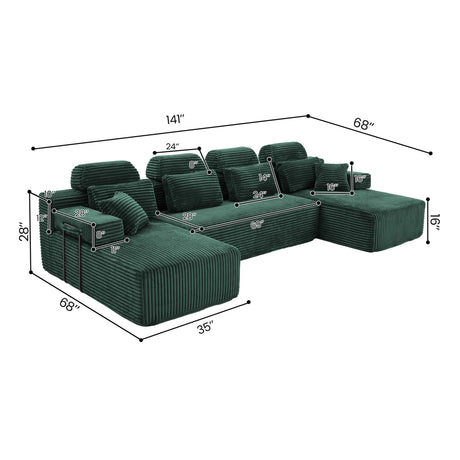 Sectional Sleeper Sofa & Storage Pockets, Modular Couch With Throw Pillows For Living Room