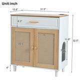 Pet Friendly Furniture Style Cat Litter Box House With Sisal Scratching Door And Charging Socket - Beige / White