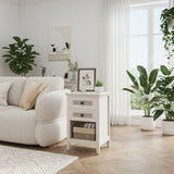 Nightstand With 2 Drawers & Shelf - White