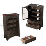 Glass Door Display Case With 2 Drawers And Adjustable Shelf