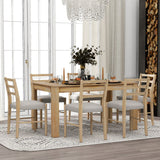 7 Piece Dining Set With Extendable Table, 2 Drawers & 6 Upholstered Chairs