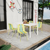 4 Piece Set Of Striped Color Blocking Single Chairs & Long Table - Grain Yellow / Haze Green / Tropical Orange / White