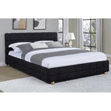 Modern Platform Bed With Upholstered Grid-Patterned Headboard