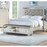 Glamorous Tufted Headboard Bed With Mirror Trim