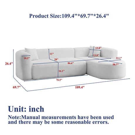 L - Shape Boneless Cloud Couch With 2 Throw Pillows For Living Room