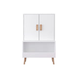 Toy Storage Cabinet With Doors And Open Shelf, Toddler Bookshelf For Playroom - White