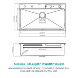 33" Stainless Steel Single Bowl Kitchen Sink With Waterfall Flow