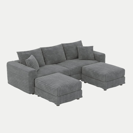 Convertible Deep Seat Sofa With Soft Pillows And Ottomans