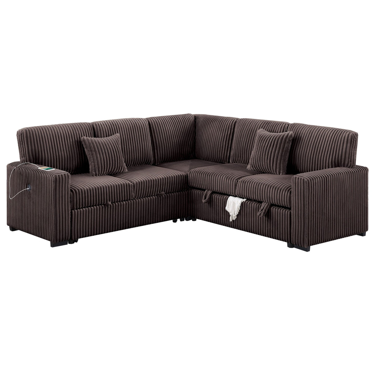 Convertible Sectional Upholstered Sleeper Sofa With Storage Chaise