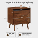 Nightstand With Charging Station, 2 Drawers And Open Shelf, USB / Type C Ports