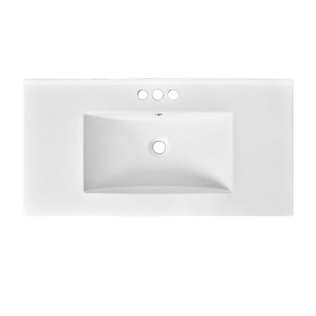 Single Bathroom Basin Sink Vanity Top Only & 3 Faucet Holes - White